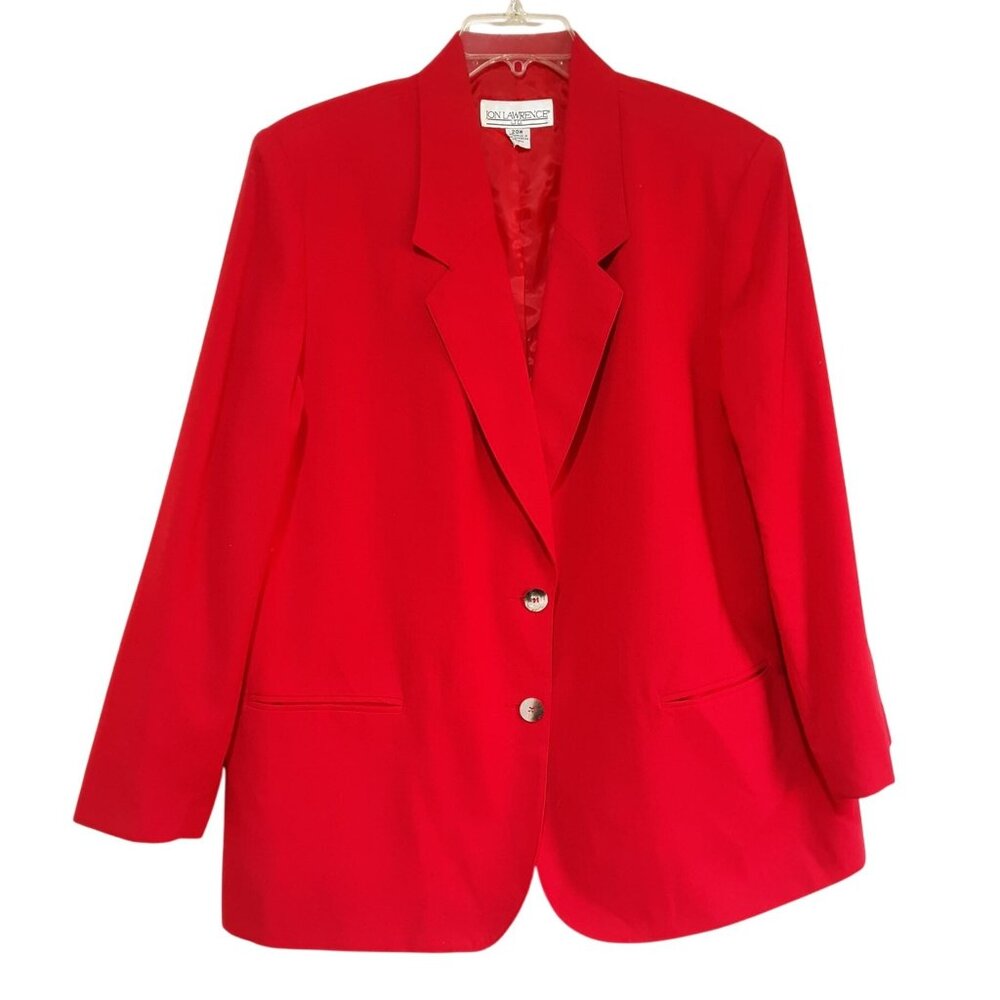 Jon Lawrence Women 20W Red Blazer Fully Lined Polyester Rayon Blend Button Front